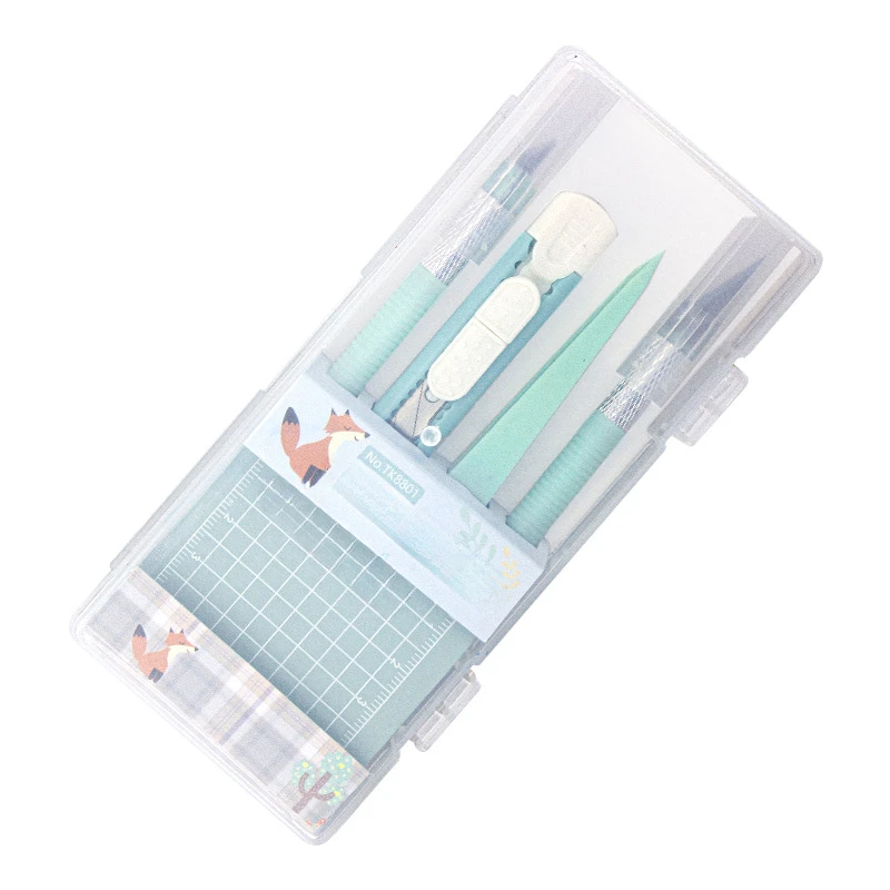 Knife cutting pad set Pen knife Carving knife utility knife Mint green cutting paper pad pointed tweezers tool