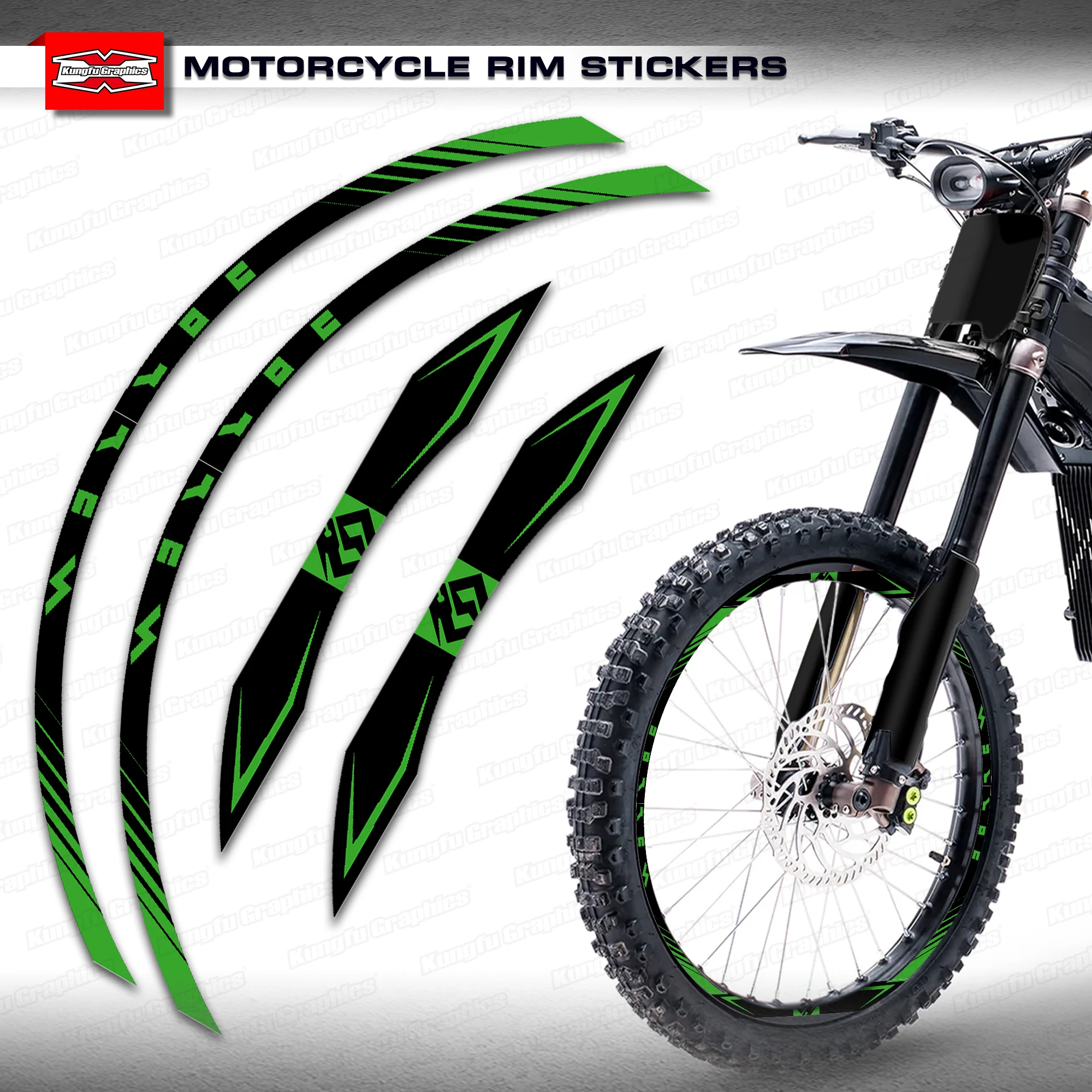 

KUNGFU GRAPHICS Green Black Wheel Rim Stickers for Ultra Bee Light Bee, Vinyl Waterp