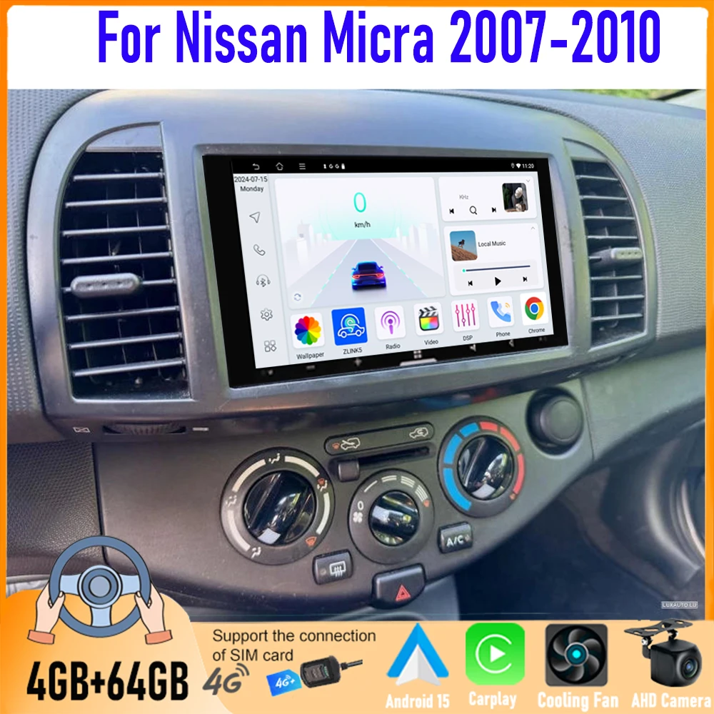 7'' For Nissan Micra 2007-2010 Car Radio Android GPS Navi Head Unit Carplay Apple Android Bluetooth Camera Google Map FM Stereo