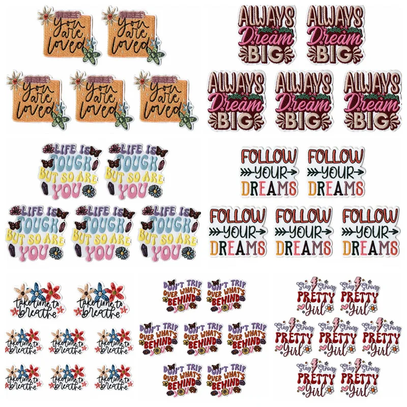 10 Pcs/lot Flowers Phrases/Letters Embroidered Patches For Clothing Stickers Cartoon Text Applique Iron On Patches On Clothes