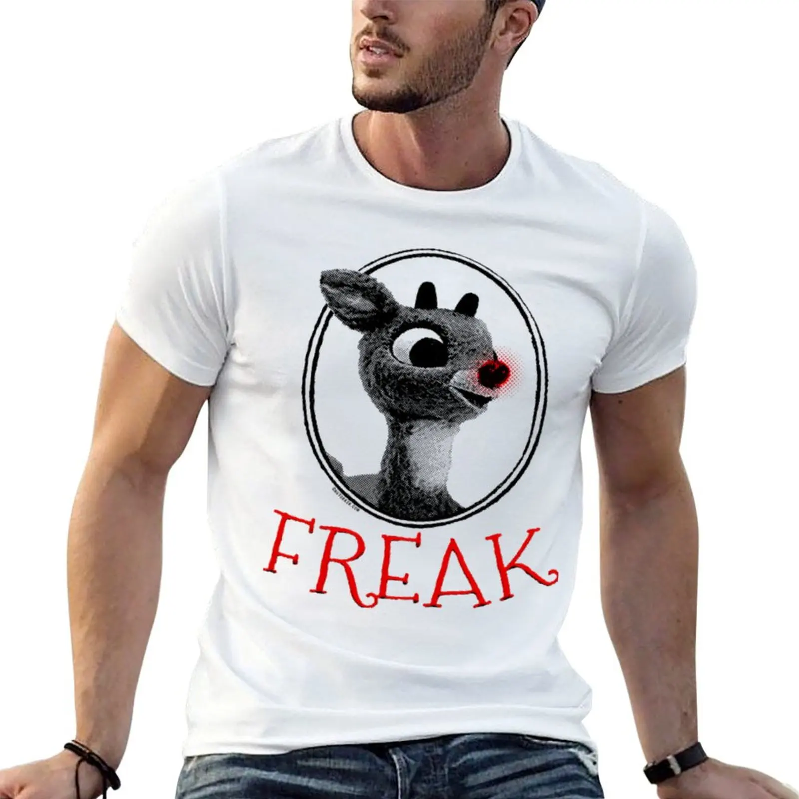 

FREAK Rudolph the Red Nosed Reindeer Christmas Parody T-Shirt t shirts for man cotton funny t shirt man casual T-Shirt