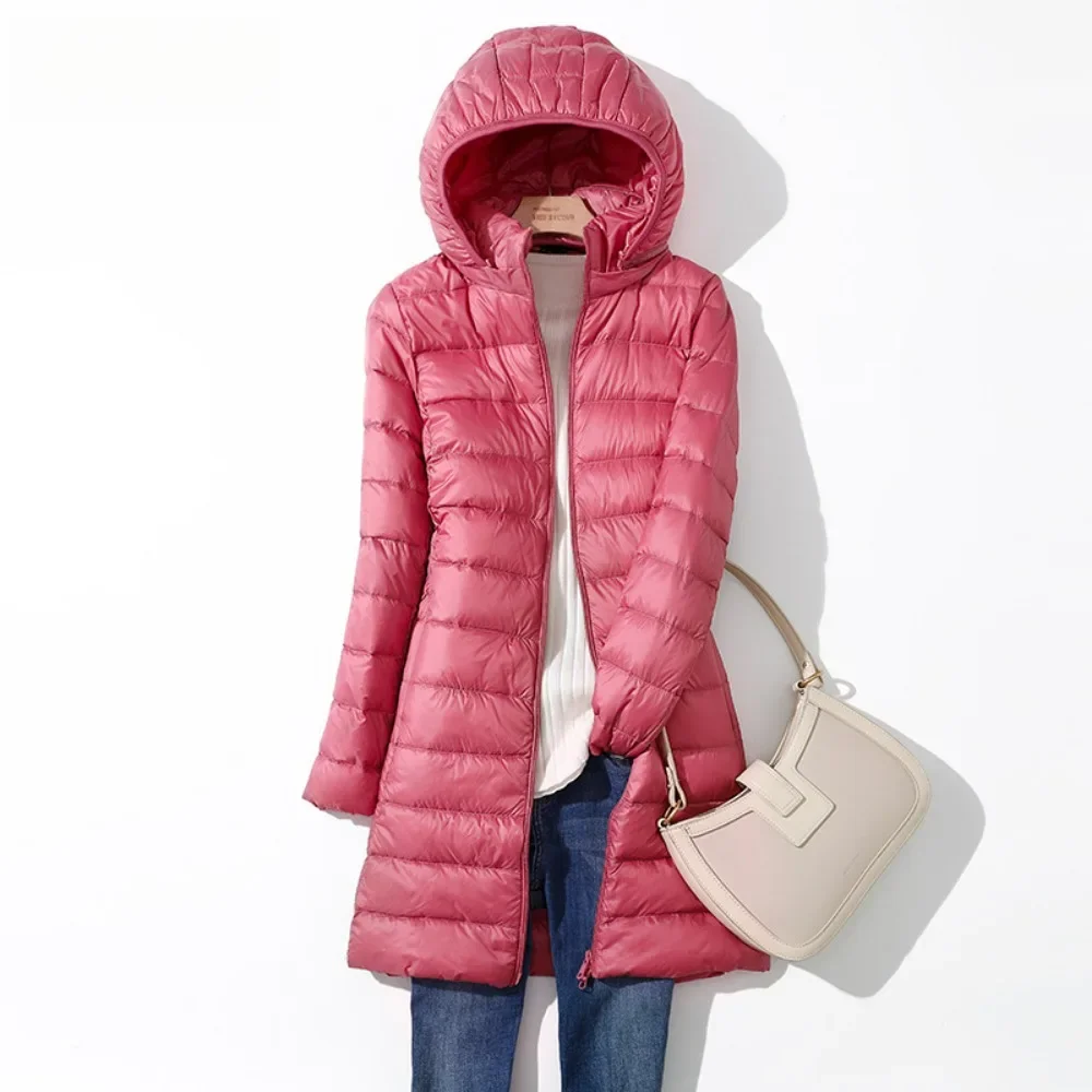 2023 Autumn Winter Women Long Down Coats Hooded Parkas Windproof Warm Puffer Jacket White Long Jackets Lady