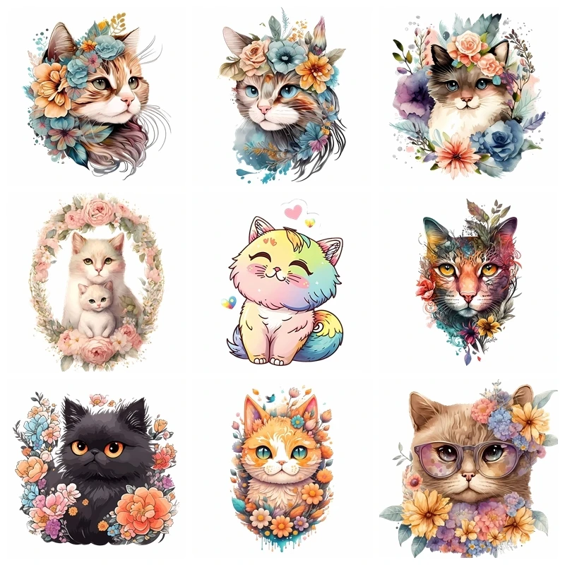 Cartoon cute cat Animals heat transfer Iron On Patches For Clothing DIY A-level Washable Thermo Sticker On Clothes