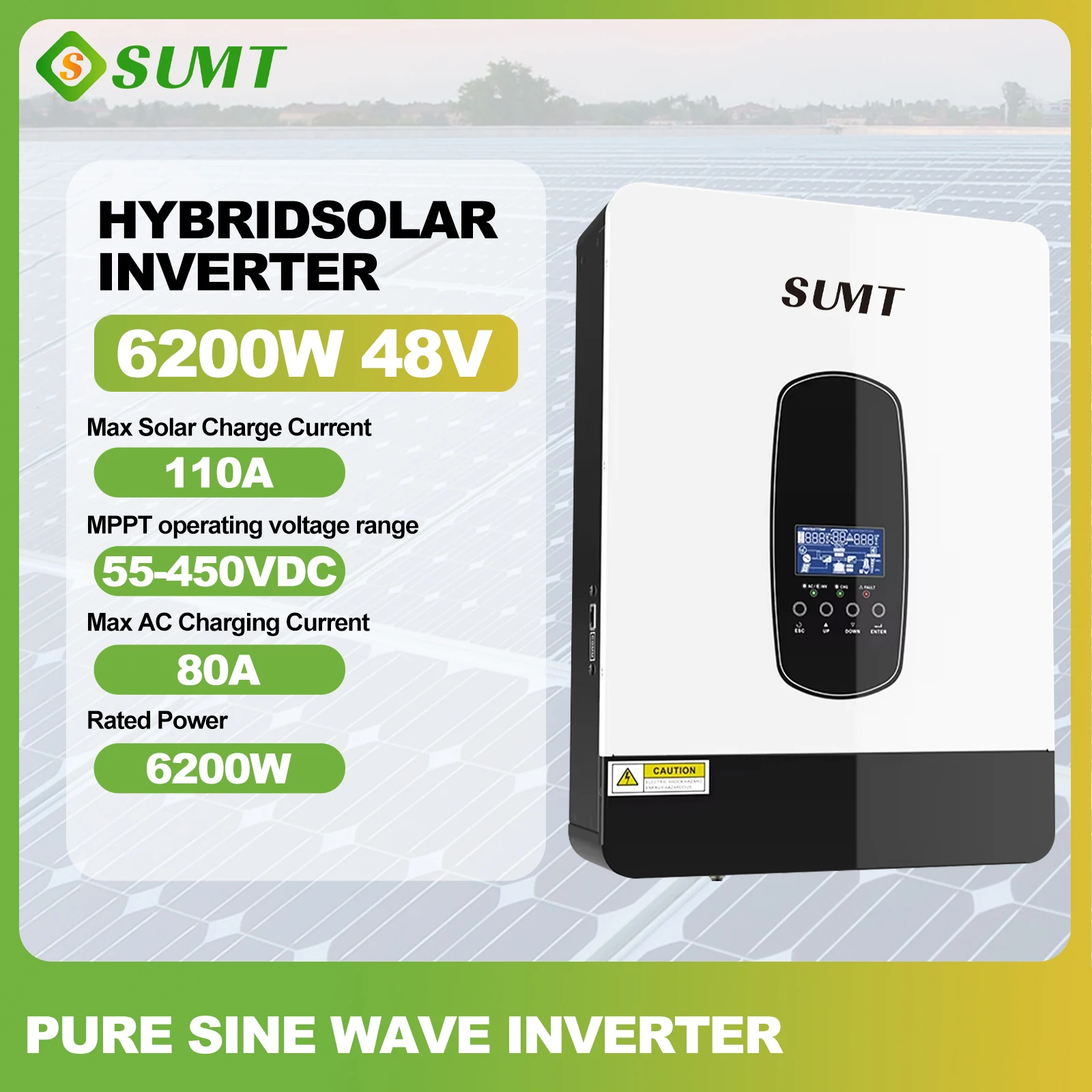 SUMT SP7000/6200W MPPT55-450VDC,Output 220/230/240VAC,48VDC,110A solar inverter-Support BMS communication with Lithium battery.