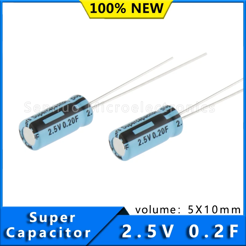 

5Pcs NEW 2.5V 0.2F 5x10mm M0510-2R5204-R 200 mF (EDLC) Supercapacitor 2.5 V Radial, Can 1000 Hrs @ 60°C