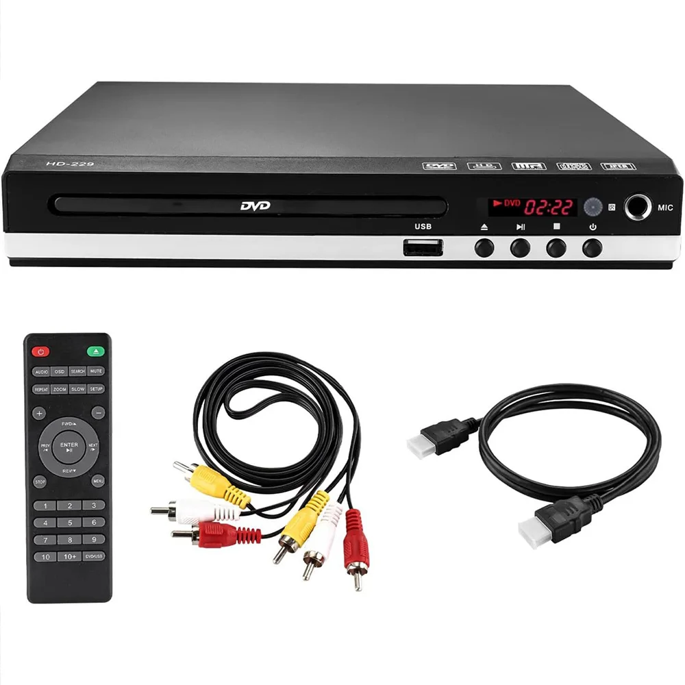 

Home DVD-229 Player VCD CD Disc Media Player Digital Multimedia with AV Output Remote Control USB Mic HD 1080P DVD Player Box