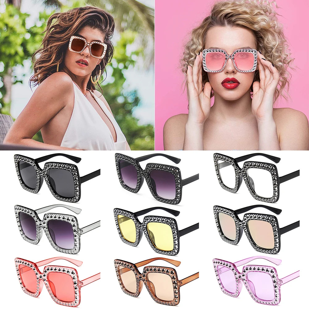 

Retro V400 Crystal Oversized Sunglasses Square Sunglasses Sun Glasses Eyewear