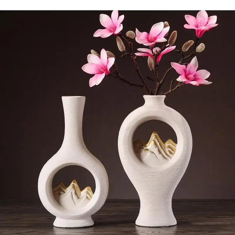 Chinese Style Ceramic Vase Hollow Out Jinshan Handmade Modern Home Decoration Flower Arrangement Accessories