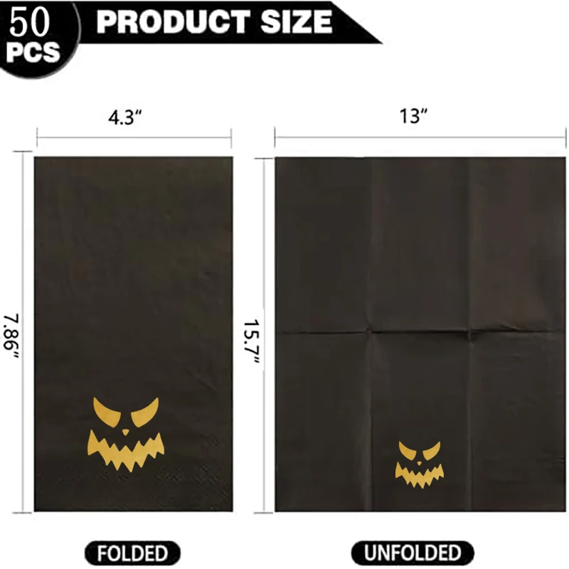 50Pcs 25×25CM 3-layer napkins Gold foil Devil pattern for Halloween holiday fun