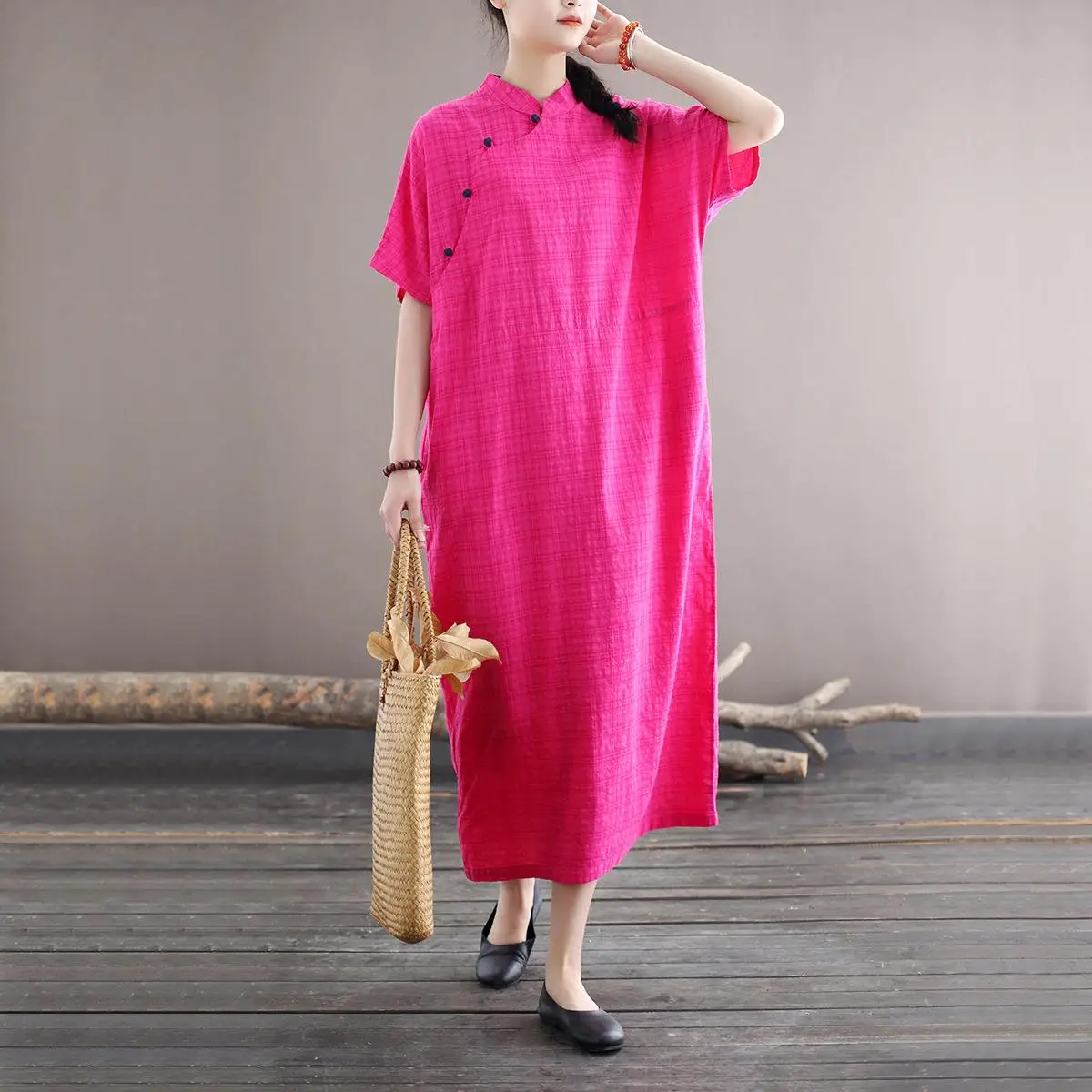 

Летняя клетчатая юбка с воротником-стойкой и наклонным воротником со свободной талией, хлопковая юбка «летучая мышь», базовая юбка Sle Home Busin