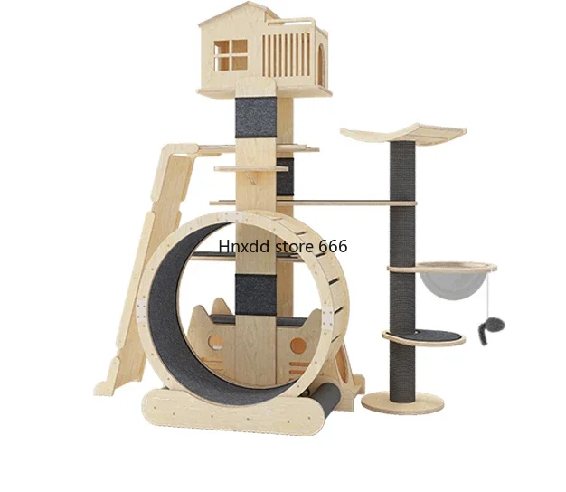 Solid wood cat climbing frame nest tree integration