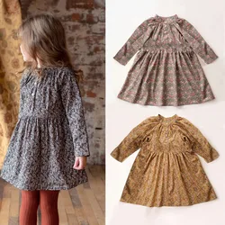 Vintage Floral Girl Dresses For 1-5T Long Sleeves Cotton Baby Girl Clothes For Holiday