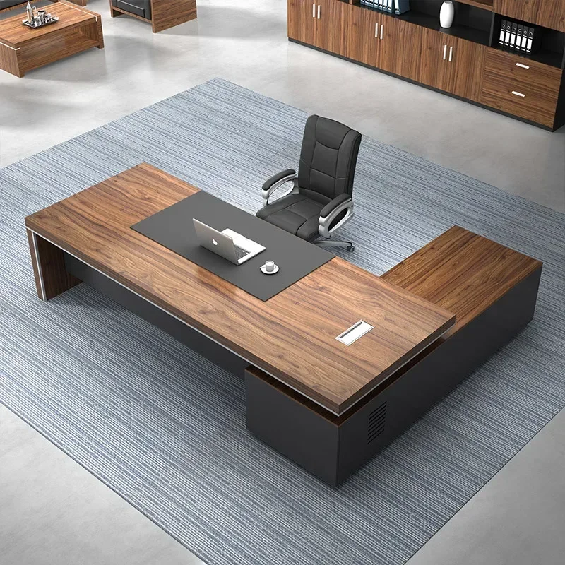 Luxury Office Desks Executive Office Desk Boss Table with Side Cabinet and Bookcase