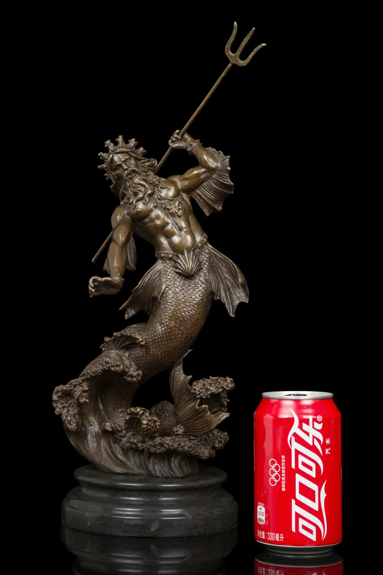 GOOD  HOME OFFICE ROOM CLUB BAR TOP decorative art - Retro the sea god Poseidon bronze statue Sculpture