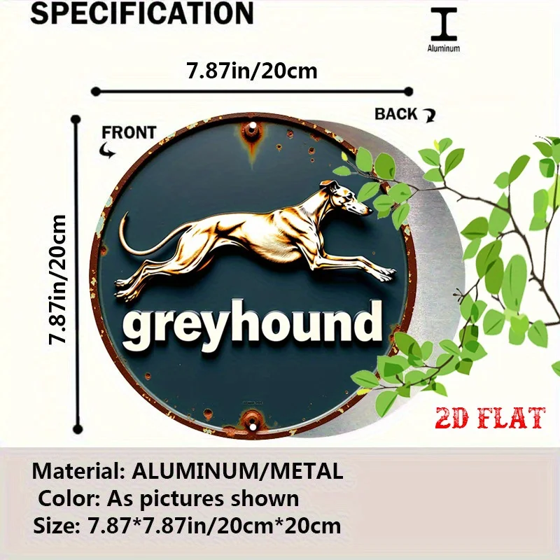 2D Flat, 2D Flat 1pc Simple Dog Aluminum Metal Tin Sign, Running Round Aluminum Sign, Greyhound 7.87X7.87 Round Aluminum Sign -