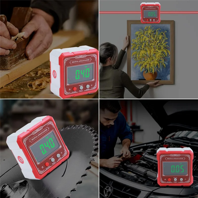 ABDJ-Digital Angle Measuring Instrument 4-Sided Magnetic Dual Laser Inclinometer With Tilt Detection Functionality