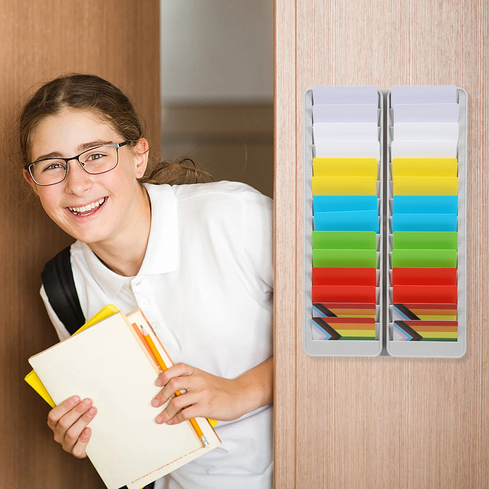 

28 Slots Cards for ID Rack Card Office Cards Holder Holder IC VIP Attendance School Office Plastic Storage Organizer