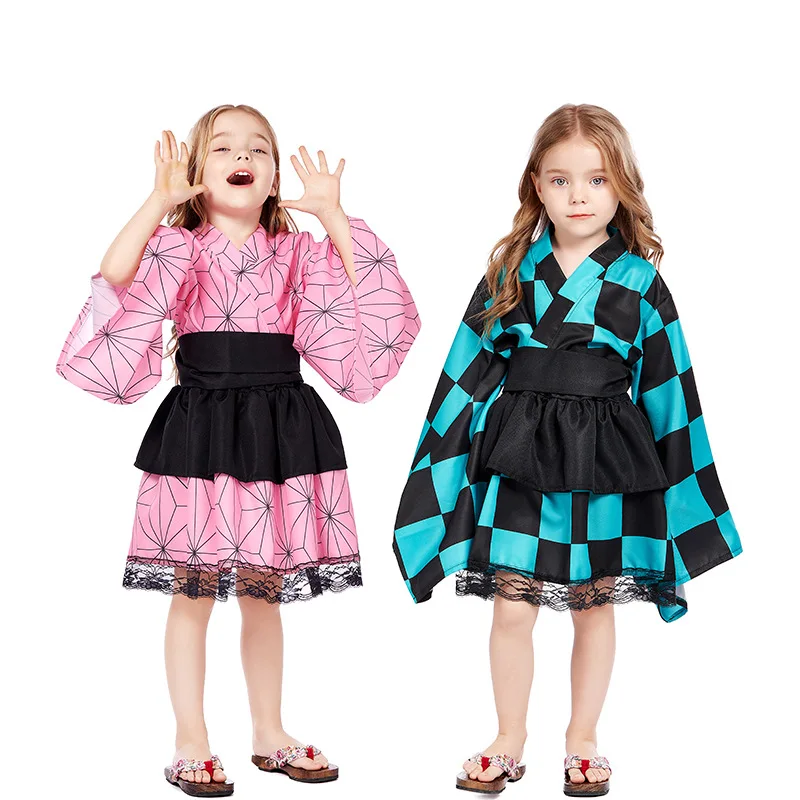 أنيمي دمان تأثيري فستان مُصمم حسب الطلب القاتل وتتسابق Nezuko Kamado الأطفال كرنفال لعب الأدوار فستان كيمونو لمؤتمرات الفتيات