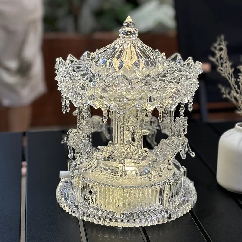 Acrylic Crafts,Luxury Carousel Ornament,Transparent Crystal Sculpture,Home Artwork Decor,Office Desktop Decoration,Nordic Gifts