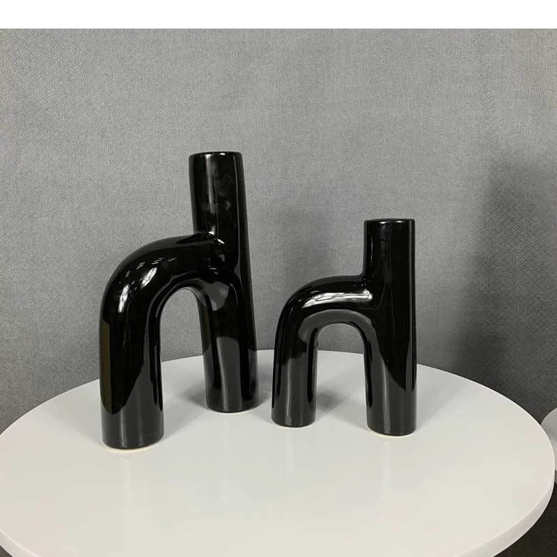Irregular Ceramic Vase Black Small Caliber Flower Arrangement Table Top Decor Dried Home Decoration Modern