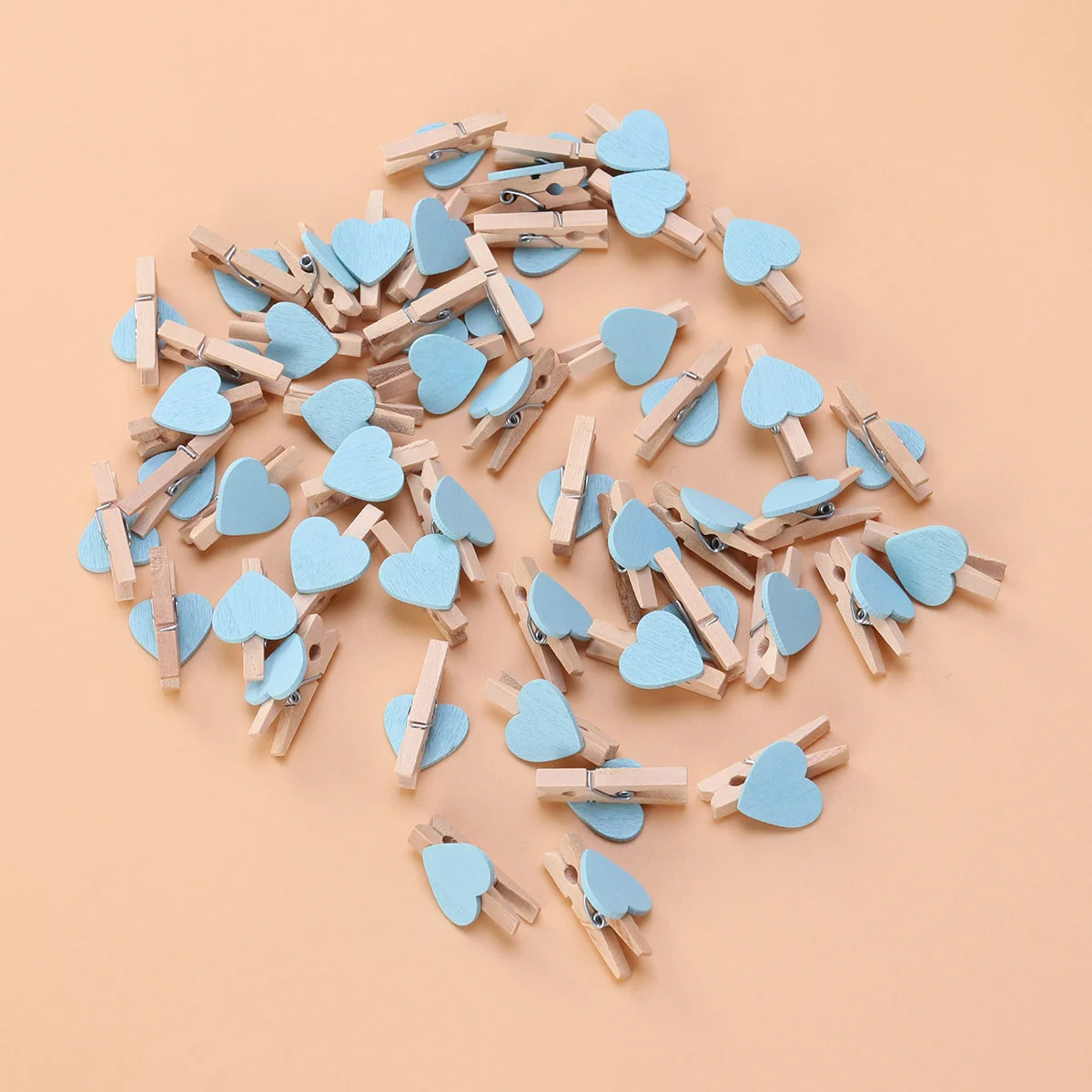 50 Pcs Blue Heart Shape Clothes Pins White Tape Love Photo Clip Small Decor Mini