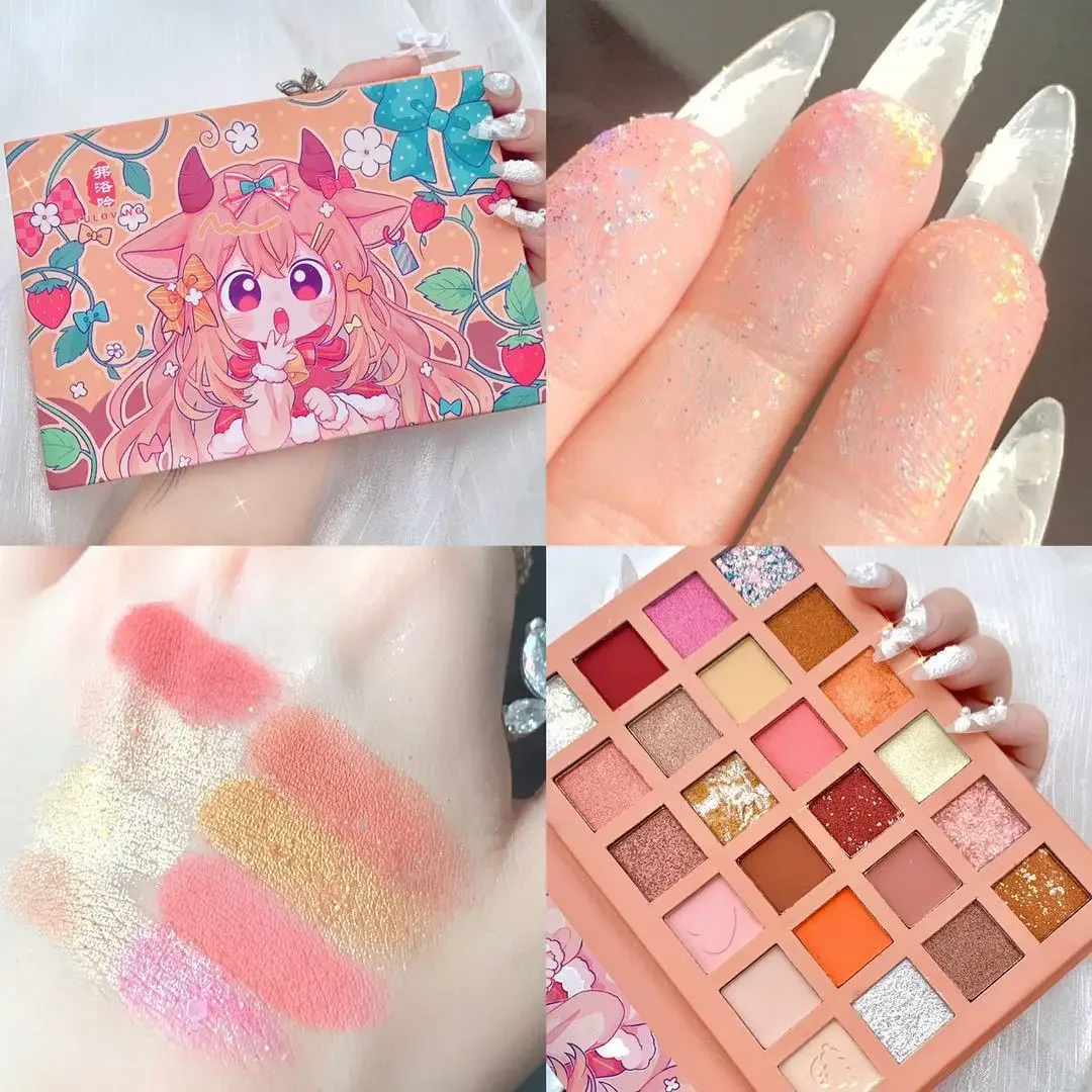 24-Farben niedlichen Anime Lidschatten Palette Glitzer Puder Glitter Perl glanz Augen Make-up wasserdichte Lidschatten Palette Kosmetik