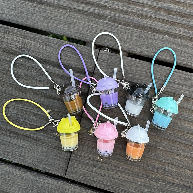

1PC Cute Pearl Milk Tea Bag Charm Keychain Cartoon Simulation Model Coffee Cup Food Pendant Car Keychain Handbag Pendant Gift