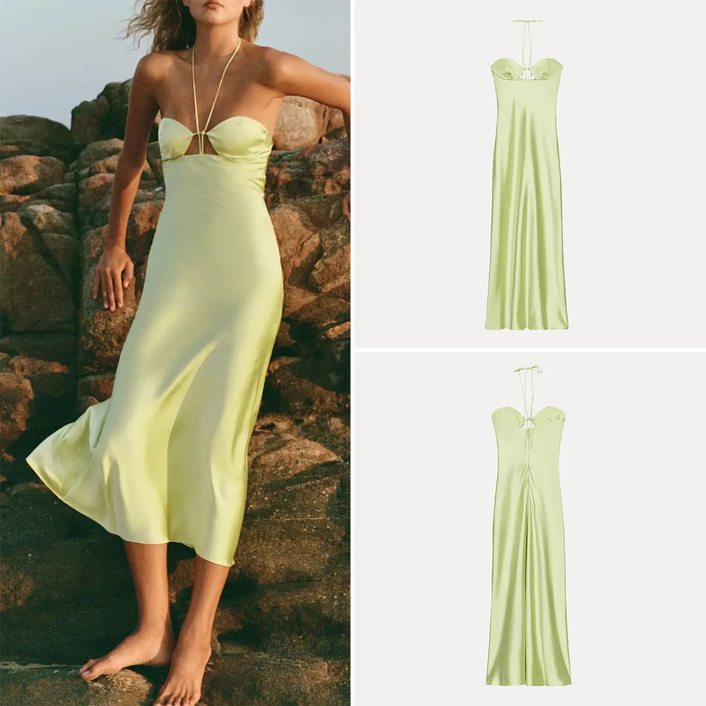 Summer New Women's Midi Dress Sleeveless Neck Hanging Heart Collar Gown Casual Style Other Material 100% Spring Autumn Suitable