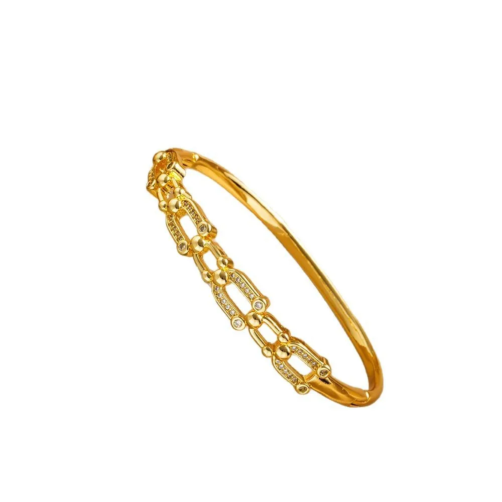 سوار ذهب مرصع بالذهب، سوار بإبزيم على شكل حدوة حصان مطلي بالذهب الخالص للنساء، سوار فاخر خفيف