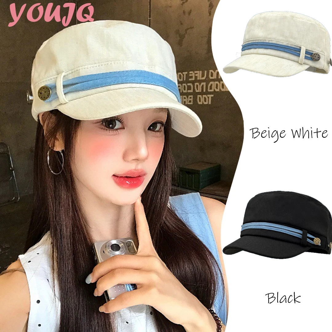 Model Vintage Rivet Flat Top Duckbill Tongue Hats for Women Summer Autumn Luxury Temperament Casual Versatile Military Cap Boina
