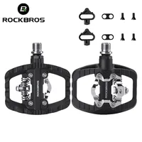 ROCKBROS-Pedal de bloqueo antideslizante 2 en 1, pedales de nailon para bicicleta de montaña con plataforma de tacos planos, Compatible con Pedal de ciclismo Shimano SPD