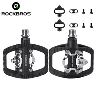 ROCKBROS 2-in-1 Anti-slip Bicycle Lock Pedal Nylon MTB Bike Pedals with Flat Cleat Platform Shimano SPD Compatible Cycling Pedal