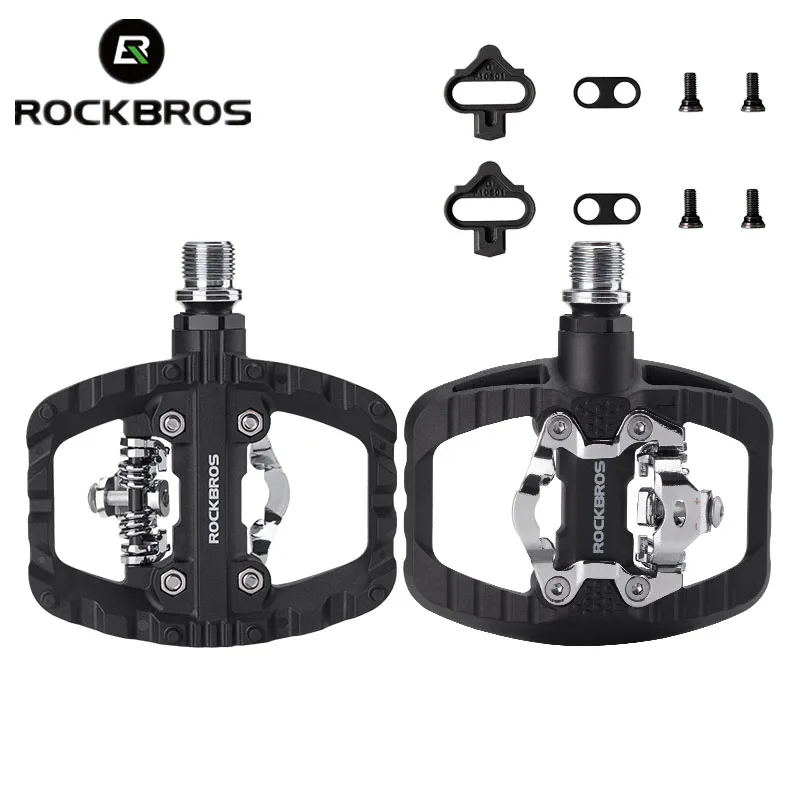 ROCKBROS 2-in-1 Anti-slip Bicycle Lock Pedal Nylon MTB Bike Pedals with Flat Cleat Platform Shimano SPD Compatible Cycling Acces