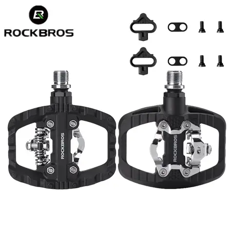 ROCKBROS 2-in-1 Anti-slip Bicycle Lock Pedal Nylon MTB Bike Pedals with Flat Cleat Platform Shimano SPD Compatible Cycling Pedal