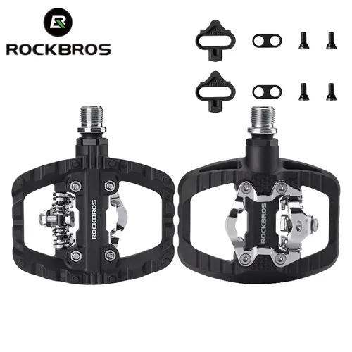 ROCKBROS-Pedal de bloqueo antideslizante 2 en 1, pedales de nailon para bicicleta de montaña con plataforma de tacos planos, Compatible con Pedal de ciclismo Shimano SPD