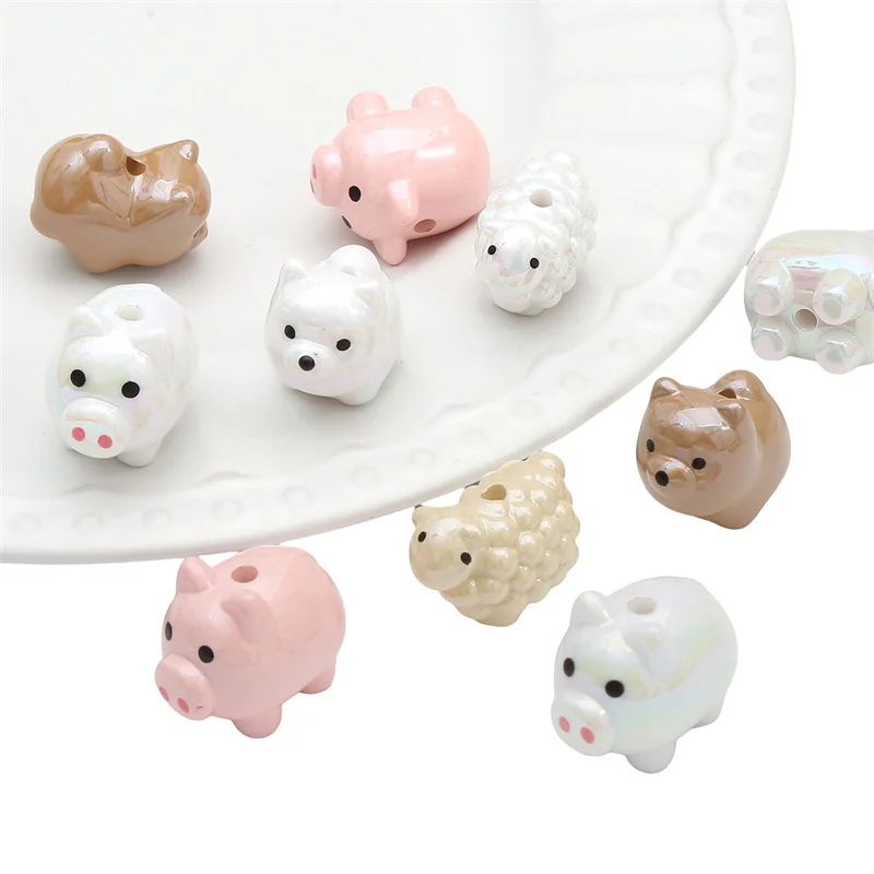 1 Stück Acryl Tier Hunde Schweine Schafe Perlen Charms Lose Perlen für Schlüsselanhänger Armband Halskette DIY Schmuckherstellung Zubehör