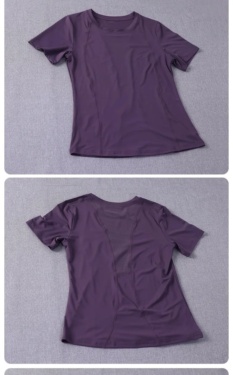 Atmungsaktives Mesh-Sport-T-Shirt für Damen, locker sitzendes, schnell trocknendes Yoga-Workout-Top, leichtes Sport-T-Shirt – Detail 7