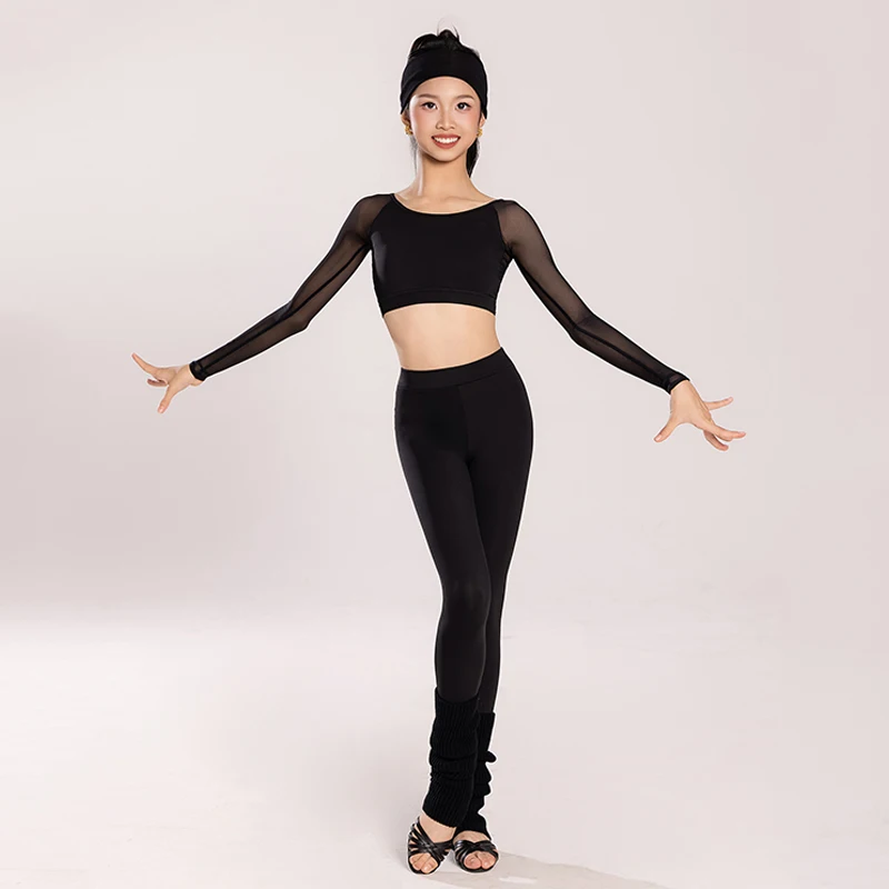 Meisjes Latin Dans Praktijk Kleding Korte Tops Zwarte Latin Dans Broek Strakke Trainingskleding Cha Cha Rumba Dansoutfits BL17734