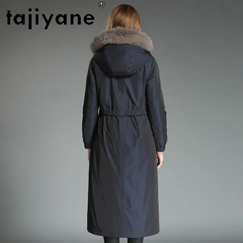 Tajiyane Reale Cappotto di Pelliccia Delle Donne di Inverno Rex Naturale Della Pelliccia del Coniglio Lunga Giubbotti per la Donna Reale della Pelliccia di Fox Del Collare Con Cappuccio Parka ropa TN219