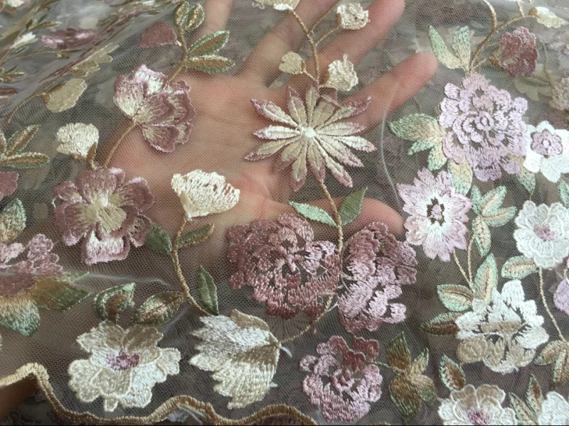 

1 ярд африканского кружевного материала, пришитая свадебным платьем, ткань для одежды, лоскутная ткань «сделай сам», многоцветная цветочная сетка, вышитая ткань