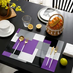 2pcs Placemats, Dining Table Mat Set, Abstract Art Patchwork Purple Black Grey Kitchen Table Pad, Room Decor, Dining Table Decor