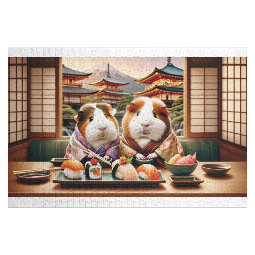 

Joyful Guinea Pig Couple, Deeply in Love Dressed in Traditional Japanese Kimonos, Savoring Sushi in Japan. Jigsaw Puzzle