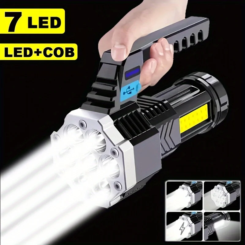 

High-Power 7-LED COB Flashlight Torch Rechargeable Portable Outdoor Lantern with Built-in Battery and USB Charging Function