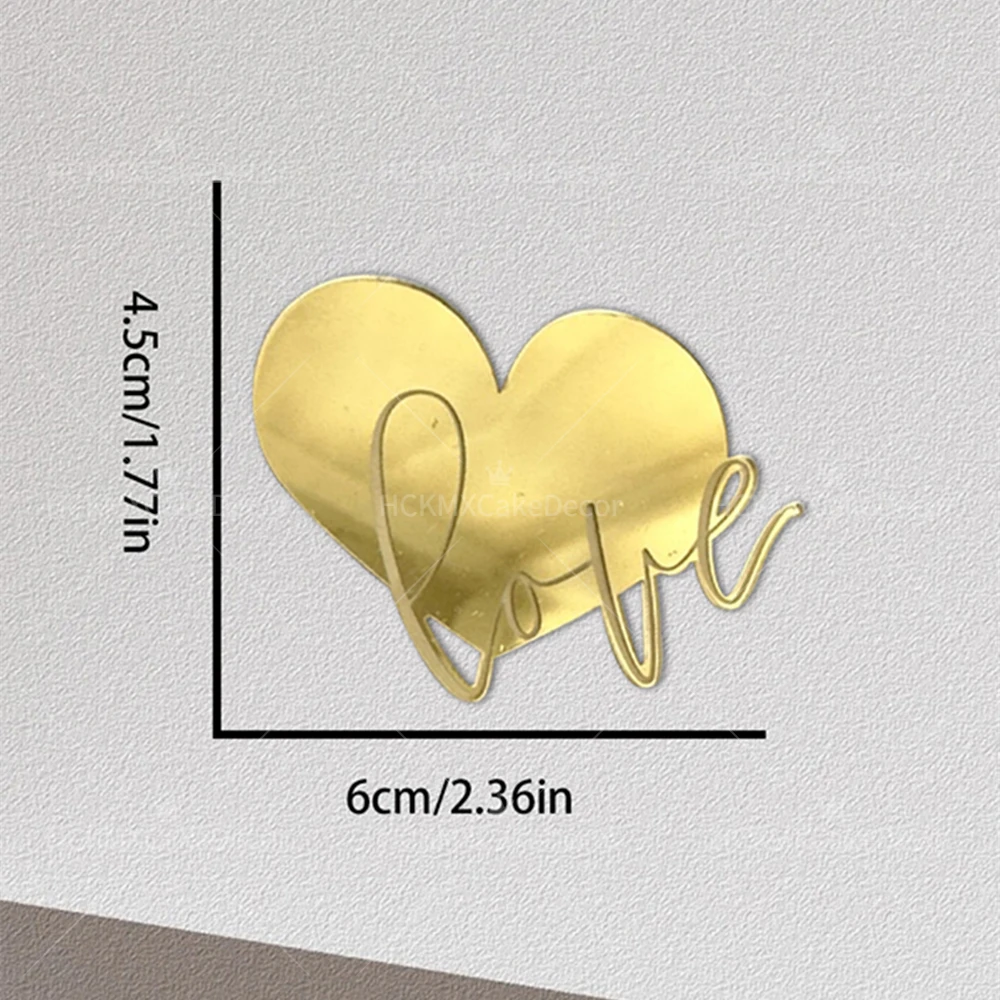 10pcs Gold Acrylic Heart Shaped LOVE Cake Topper for Wedding Valentine\'s Day Party Cupcake Decoration Supplies