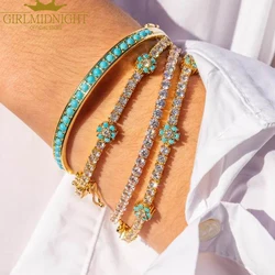 New Arrived Fashion Party Jewelry 3mm Prong Set CZ Tennis Chain Rainbow Daisy Flower Charm Colorful Rainbow Bracelet