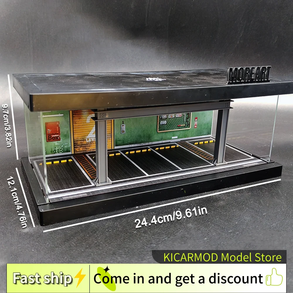 1/64 Five-car Model-themed Parking Garage with Lights Case Scene Toys Gifts For Collection(Without cars)