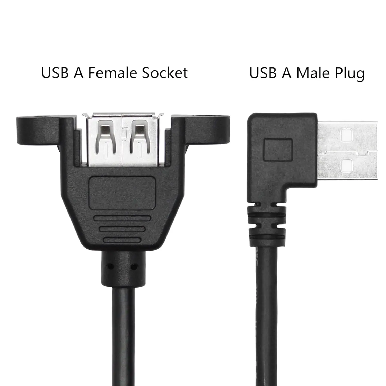 Panel- Mount USB 2.0 Extension Cable,90 Degree Angle Type A Male to Female with Screw Hole Panel Mount Adapter External Cable