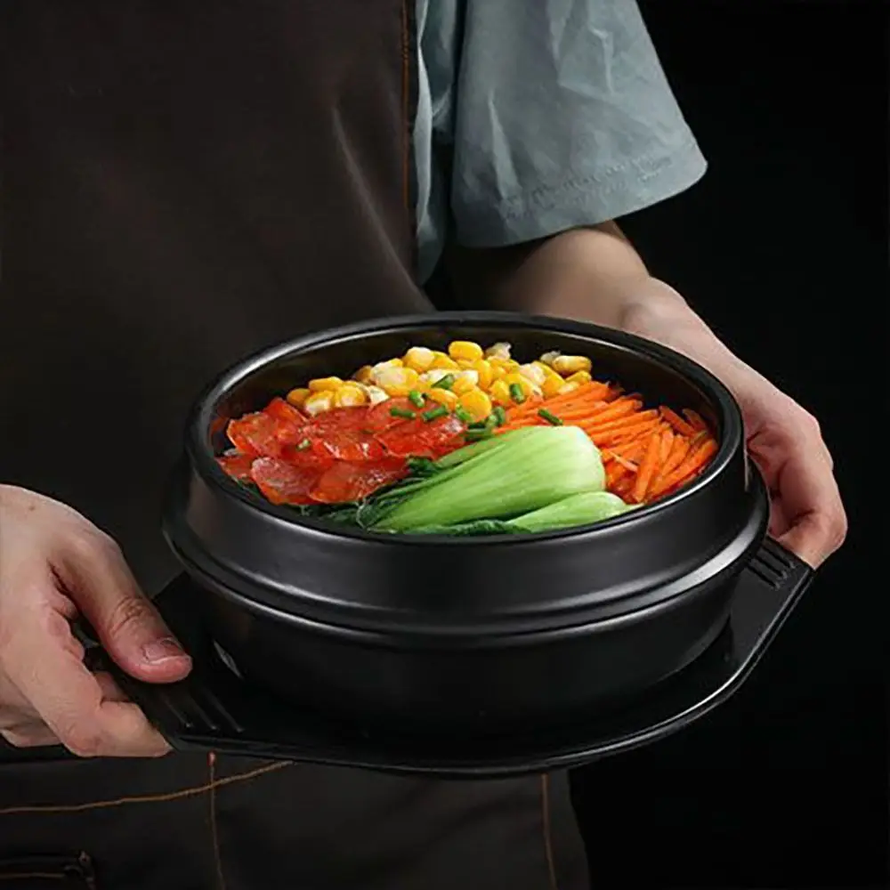 

16cm Size Casserole Clay Pot Heat-resistant Anti-scald Korean Stone Pot with Tray Non Stick Bibimbap Cookware Chinese Cuisine