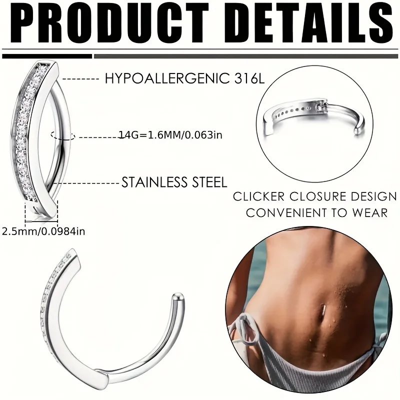 Belly Button Rings Made of Reverse Stainless Steel in Silvery And Golden, Hypoallergenic Fashion Navel Jewelry for Women