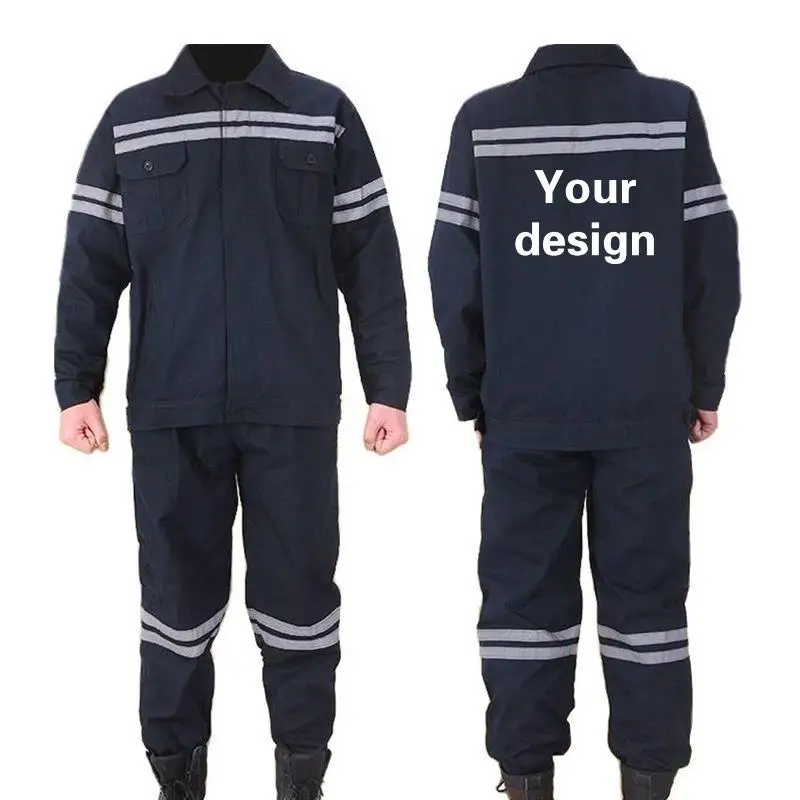 Spring Autumn Long sleeved Cotton Workshop Work Clothes for Men Customize print personalized logo Reflective strip safety coat